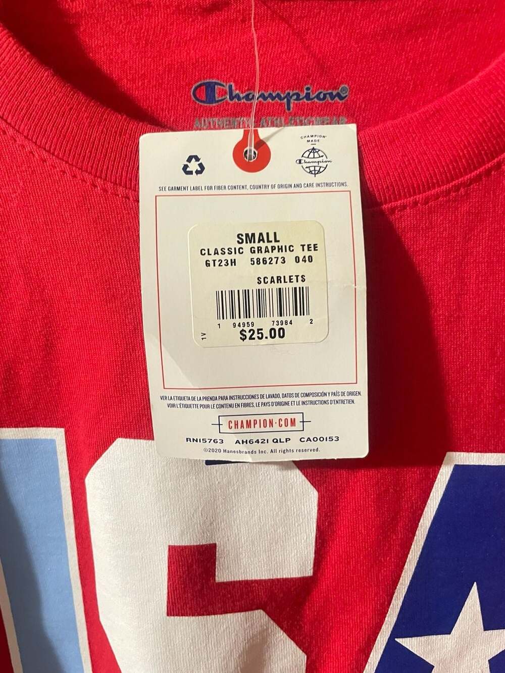 Champion Small Classic Graphic USA T-Shirt Red - Picture 3 of 7